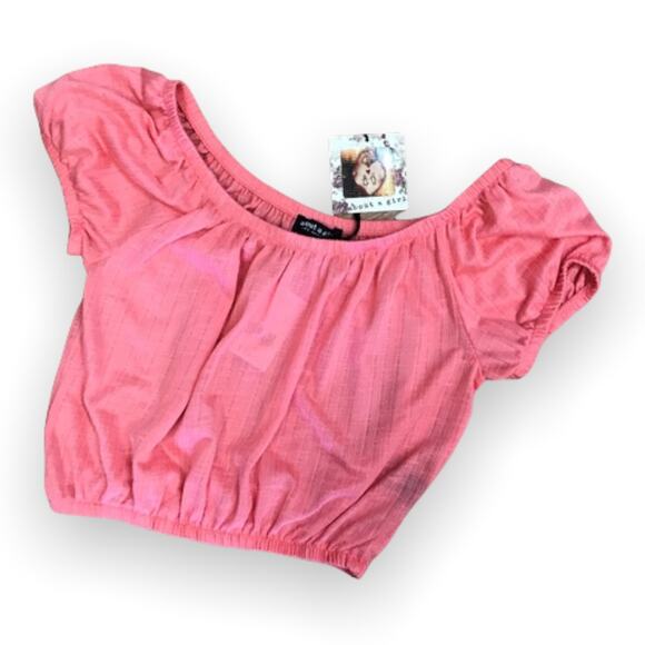About a Girl XS Peach Salmon Off Shoulder Crop Top NEW NWT Coral - Picture 3 of 6
